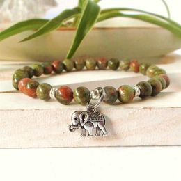SN0345 Bracelet porte-bonheur éléphant pour homme, bracelet en pierre naturelle unakite, Ganesh yoga, énergie de guérison, bracelet mala pour hommes'270q