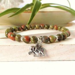 SN0345 Bracelet porte-bonheur éléphant pour homme, bracelet en pierre naturelle unakite, Ganesh yoga, énergie de guérison, bracelet mala pour hommes, 2052