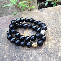 SN0366 pierre naturelle mode 12mm perles noires Bracelet en pierre hommes Mala Yoga bouddha bracelet cadeau de noël bijoux 2267