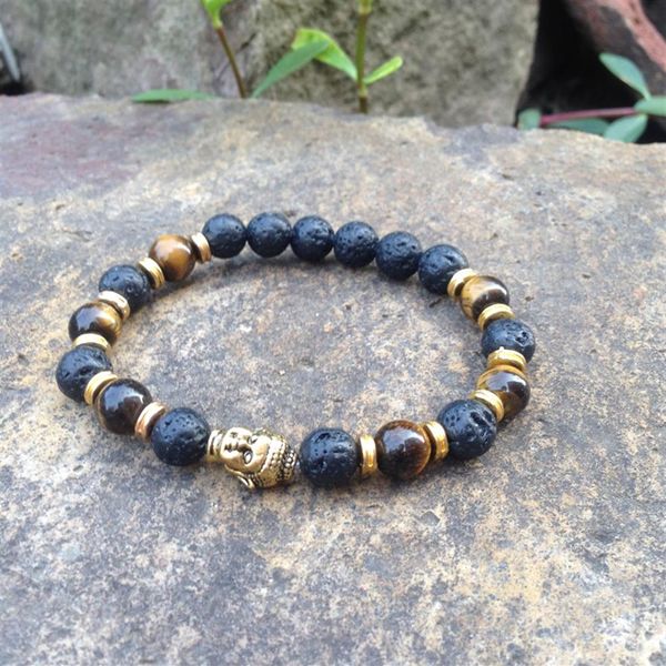 SN0378 faites-vous votre propre bracelet de perles homme oeil de tigre or bracelet tête de bouddha bijoux en pierre de lave bijoux mala bracelets268z