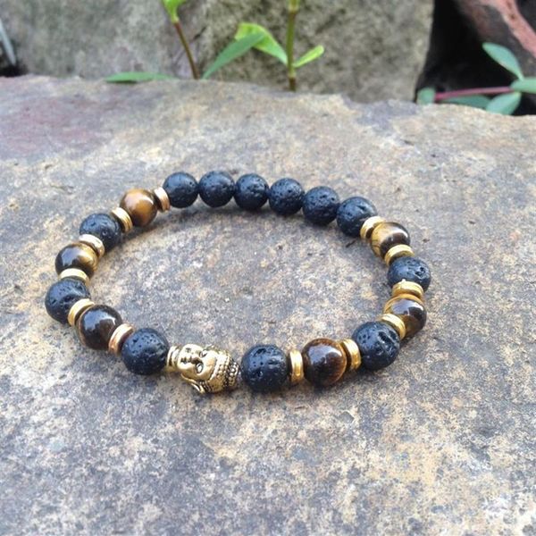 SN0378 faites-vous votre propre bracelet de perles homme oeil de tigre or bracelet tête de bouddha bijoux en pierre de lave bijoux mala bracelets243m