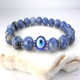 SN0577 Jasper Evil Eye Bracelet Good Luck Bracelet Bracelet en pierre bleu et blanc pour MENS314J
