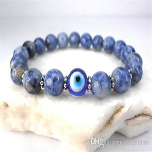 SN0577 Jasper Evil Eye-armband Veel geluk Eye-bedelarmband Blauwe en witte stenen armband voor heren291G