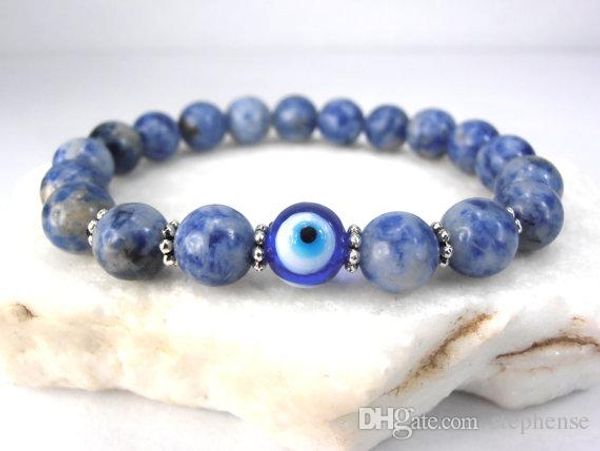 SN0577 Jasper Evil Eye bracelet Bonne chance Eye Charm bracelet Bracelet en pierre bleue et blanche Pour hommes
