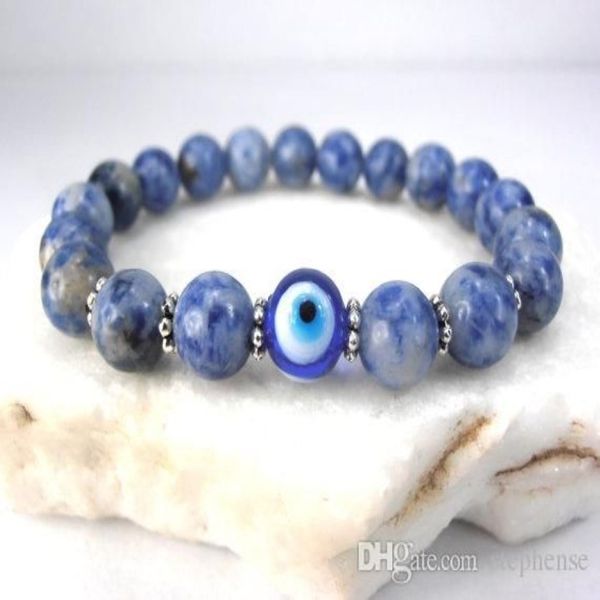 SN0577 Jasper Evil Eye Bracelet Good Luck Bracelet Bracelet en pierre bleu et blanc pour MENS291A