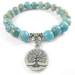SN0641Tree Of Life Mala Armband Yoga Sieraden Turquoise Aqua Meditatie Mala Armband Healing Armband Pols Mala Unieke Gfit