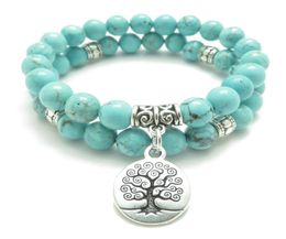 SN0643 Bijoux arbre de vie Yoga Mala Bracelet Turquoise Protection de guérison Bracelet Spiritual Elastic Elastic Bijoux PS04116582