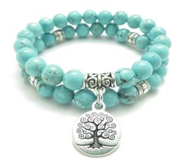 SN0643 Bijoux arbre de vie Bracelet mala Bracelet Turquoise Protection de guérison Elastic Elastic Empile Bracelet Spiritual Jewelry PS02315227