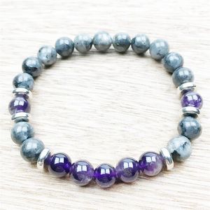 SN1023 Mannen Armband Amethist Zwart Labradoriet Boho Armband Healing Sieraden Natuur Yoga Pols Mala Kralen Armband 210D