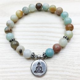 SN1027 Nuevo diseño Pulsera de amazonita arcoíris Pulsera masculina de Buda para mujer Pulsera curativa Mala Precio más bajo Envío gratis