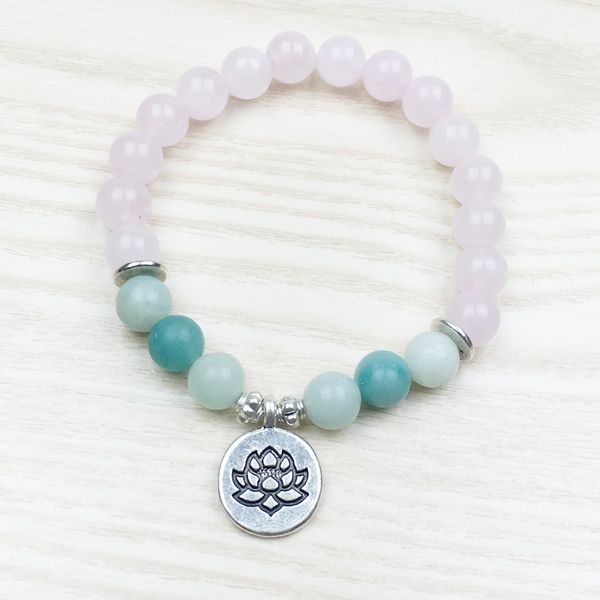 SN1031 Bracelet Lotus tendance pour femmes, bijoux en pierre naturelle, aigue-marine, qualité supérieure, Quartz Rose, bijoux de Yoga, Bracelet de guérison