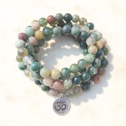 SN1034Fashion Womens Wrap Bracelet Trendy India Agate Collar 108 Mala Fancy Jasper Beads Breaclet