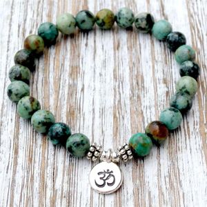 SN1035 Echte Afrikaanse Turquoise Pols Mala Kralen Chakra Armband Yoga Armband Boeddhistische Gebed Genezing Depressie Angst Crystal287I