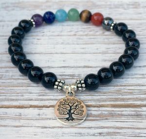 SN1038 Hot Sale sieraden ontwerper 7 Chakra Black Onyx armband Tree of Life armband