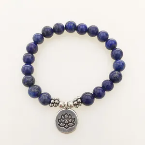 SN1039 Pulsera de lapislázuli auténtica, cuentas de piedra Natural, pulsera para hombre, Chakra de la garganta, regalo espiritual Yogi, envío gratis