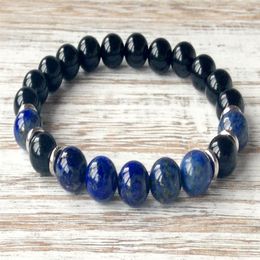 SN1054 Bracelet Lapis Lazuli de qualité Onyx noir naturel Chakra du cœur Yoga Bijoux Protection Équilibre émotionnel Expression de soi Jewel247M
