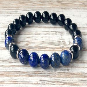 SN1054 Naturel Noir Onyx Grade Lapis Lazuli Bracelet Coeur Chakra Yoga Bijoux Protection Équilibre Émotionnel Auto Expression Jewel224f