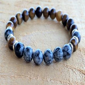 SN1058 Bracelet en obsidienne flocon de neige œil de tigre pour hommes, perles de Yoga Mala, cristaux de guérison, bijoux Chakra 191x