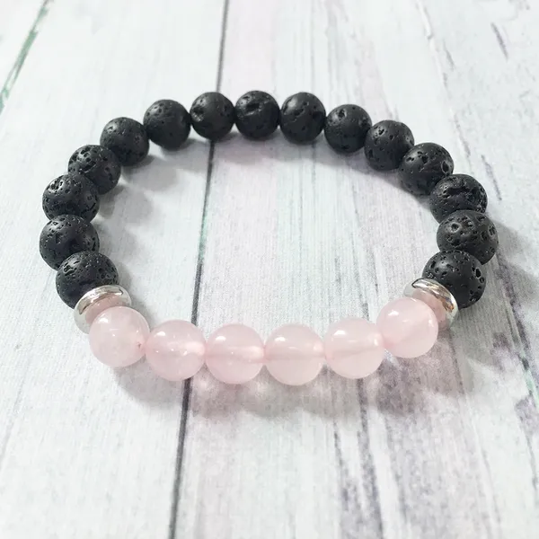 SN1061 Gran oferta, pulsera de Yoga de Lava de cuarzo rosa, cristales curativos, cuentas de Mala para muñeca, joyería de chakras, pulsera de Yoga de piedra Natural para mujer