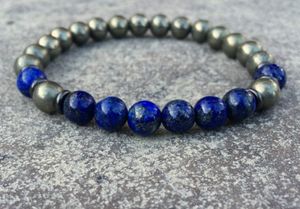 SN1080 pour hommes pyrite lapis lazuli bracelet yoga poignet mala perles bijoux cicatrisation cristaux solaire plexus chakra bracelet