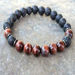 Bracelet œil de tigre rouge lave naturel pour hommes, nouveau Design, perles Mala de Yoga, méditation bouddhiste, Chakra, bijoux 271G, SN1083