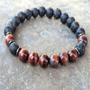 SN1083 Pulsera de ojo de tigre rojo de Lava Natural para hombre, nuevo diseño, pulsera de cuentas de Mala de Yoga, joyería de chakras de meditación budista 209i