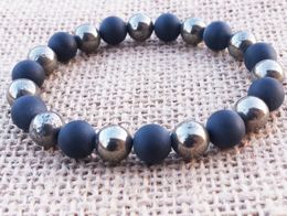 SN1098 Tredy Pyrite Hommes Bracelet Mat Noir Onyx Bracelet Protection Pierre Naturelle Perles Bracelet Cadeaux Pour Lui