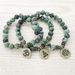 SN1109 Bracelet pour hommes Turquoise africain naturel Ohm Lotus bouddha Bracelet à breloques bijoux de haute qualité vente en gros livraison gratuite