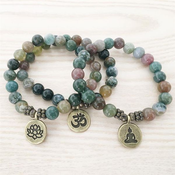 SN1110 Pulsera para hombres de SN1110 India AGATE OHM LOTUS BUDDHA Pulsera de encanto Mala Joya de yoga Regalo entero para él283s