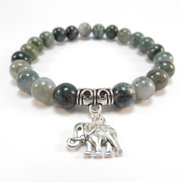 SN1120 Bracelet Mala éléphant sacré guérison Mala Yoga bijoux mousse Agate Zen Bracelet perlé cadeau de noël 328u