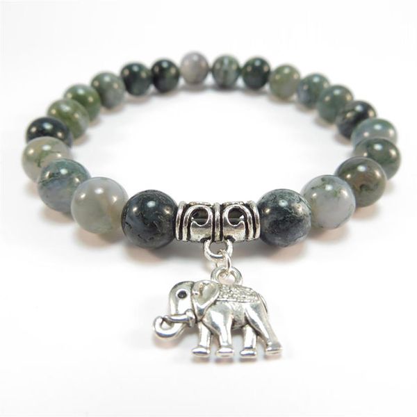 SN1120 Bracelet Mala éléphant sacré guérison Mala Yoga bijoux mousse Agate Zen Bracelet perlé cadeau de noël 309P