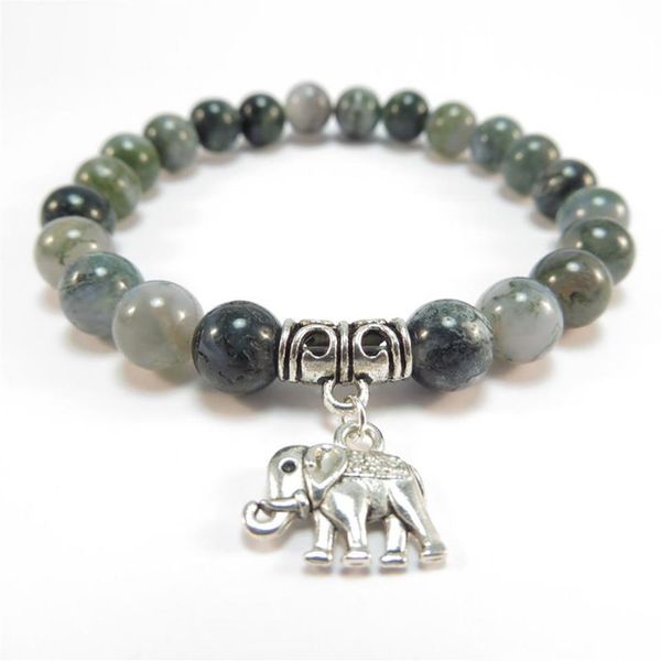 SN1120 Bracelet Mala éléphant sacré guérison Mala Yoga bijoux mousse Agate Zen Bracelet perlé cadeau de noël 224p