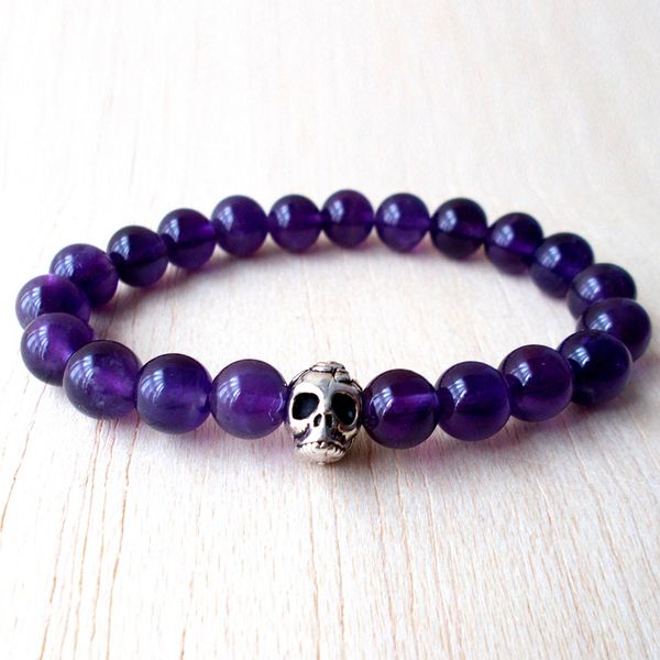 SN1127 Diseño de moda Pulsera de calavera de amatista Pulsera de piedra natural de alta calidad Los mejores regalos de yoga para él