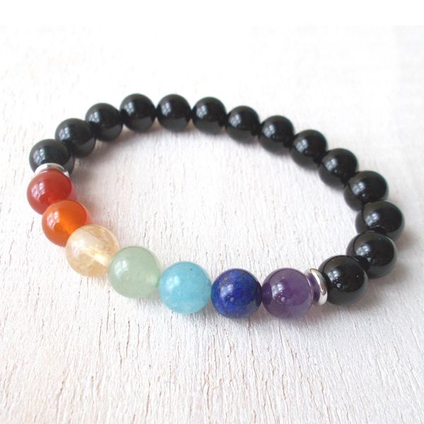 SN1128 Vente Chaude Hommes Chakra Bracelet Lapis Lazuli Améthyste Jaune Cristal Rouge Agate Bracelet Noir Onyx Bracelet Livraison Gratuite