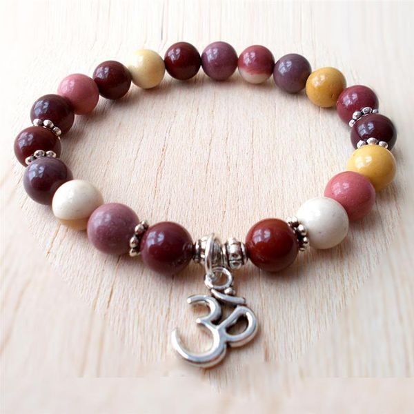 SN1137 Mookaite Jasper Bracelet Mala Bracelet Argent Om Bracelet Bouddhiste Bijoux Yoga Bracelet Guérison Pierre Courage Bracelet241x