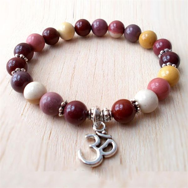 SN1137 Mookaite Jasper Bracelet Mala Bracelet Argent Om Bracelet Bouddhiste Bijoux Yoga Bracelet Guérison Pierre Courage Bracelet319v