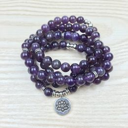 SN1147 AMETHYST 108 MALA OM Boeddha armband of ketting Reiki geladen boeddhistische rozenkrans yoga armband 4 wrap natuursteen armband