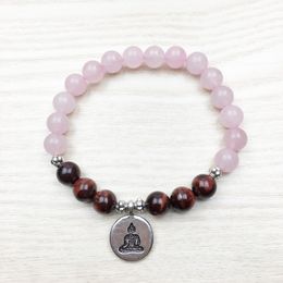 SN1158 Vente Chaude 8mm Lotus Rose Quartz Bracelet À La Mode Rouge Oeil De Tigre Yoga Bracelet Meilleur Cadeau Pour Son Bracelet Minimaliste