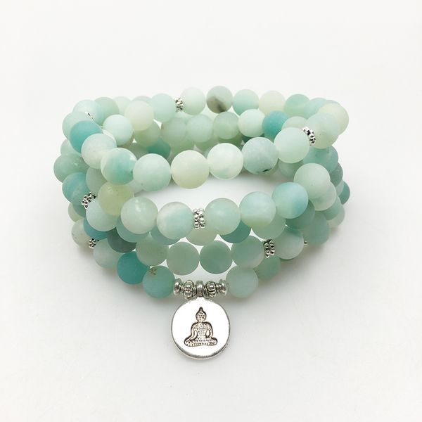 SN1164 Nuevo diseño para mujer 8 mm A Garde Amazonite Mala Beads Bracelet Trendy Yoga Necklace Buddha Charm Pulsera de piedra natural Envío gratis