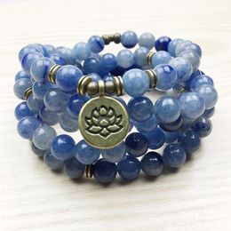 SN1165 Bracelet de perles Mala pour femmes, Design de haute qualité, collier Yogi tendance, Bracelet à Quartz Lotus bleu Aventurine 277u