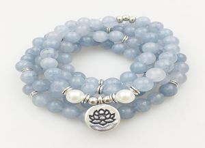 SN1205 Design Dames 8 mm blauwe steen 108 Mala kralen Bracelet of ketting Lotus Charm Yoga Bracelet3621012