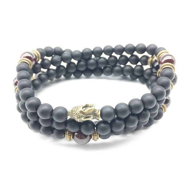 SN1243 Vintage Design Femmes Grenat Bracelet Naturel 6 mm Noir Onyx Bracelet 108 Mala Bronze Buhhda Bijoux Livraison Gratuite