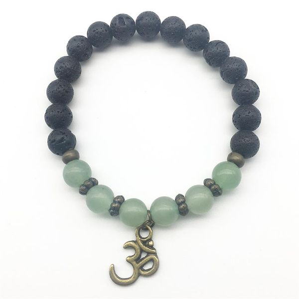 SN1311 Pulsera de aventurina verde de moda para hombres Pulsera de piedra de lava natural Balance Ohm Charm Bracelet Jewelry Whole227u