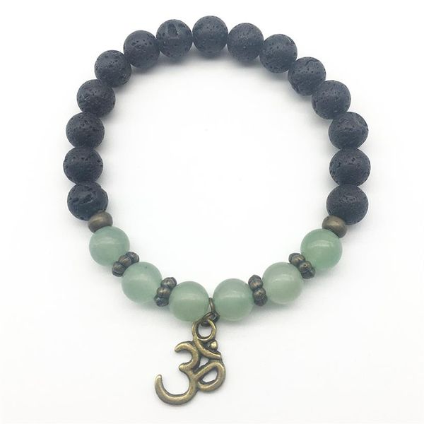 SN1311 Pulsera de aventurina verde de los hombres de moda Pulsera de piedra de lava natural Balance Ohm Charm Bracelet Jewelry Whole265P