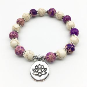 SN1327 Vintage Bohême Bijoux Femmes Bracelet Design À La Mode Lotus Charme Yoga Bracelet Naturel Violet Regalite Pierre Bracelet