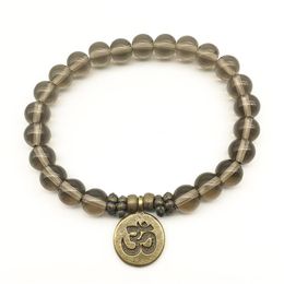 SN1333 Bracelet de Yoga Design Vintage Bracelet en quartz fumé naturel Ohm charme méditatif Yogi Balance Bracelet Whole2813