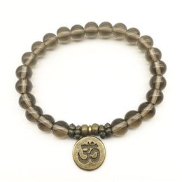 SN1333 Bracelet de Yoga Design Vintage Bracelet en quartz fumé naturel Ohm charme méditatif Yogi Balance Bracelet Whole288g