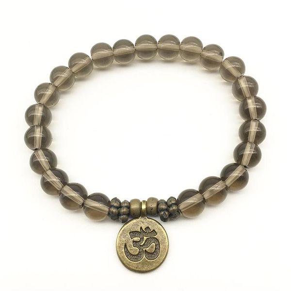 SN1333 Pulsera de yoga de diseño vintage Pulsera de cuarzo ahumado natural Ohm Charm Meditativo Yogi Balance Pulsera Whole228w