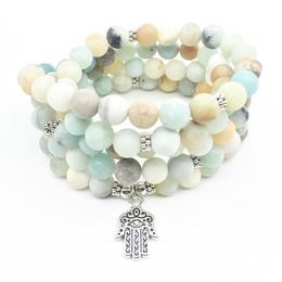 SN1351 2018 Bracelet Mala mode femmes Bracelet naturel 8 mm Amazonite 108 Mala Hamsa charme Yogi collier 2960