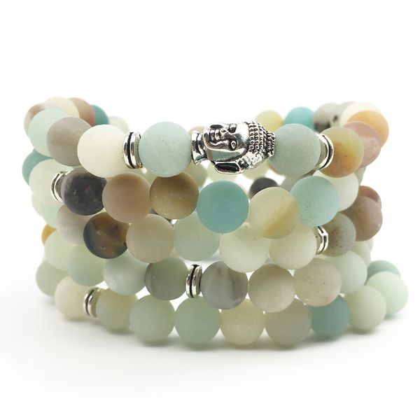 SN1367 Bracelet tête de bouddha Aamazonite pour femmes nouveauté 108 Mala Bracelet Amazonite mat bijoux de Yoga en gros